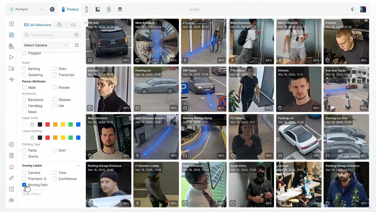 UniFi Protect Find Anything screen with camera detection results